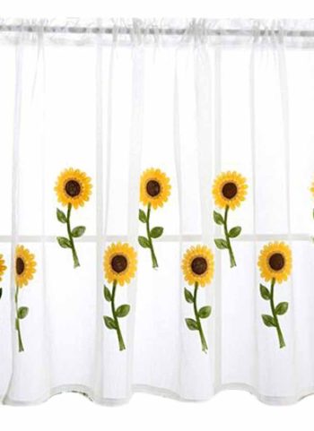 Korean Style Half Cafe Window Curtain Short Cabinet Curtain Lace Embroidery Curtain, Sunflower