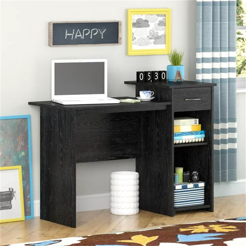 Student Computer Desk;  Black Oak | White