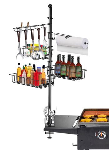 Griddle Caddy With Paper Towel Holder Hook Baskets BBQ Accessories Storage Rack Vertical Standing BBQ Organizer Grill Utensil Storage Fit For Blackstone Griddle